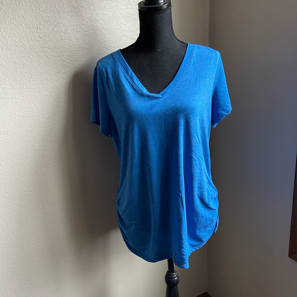 Athletic works blue Vneck ruched T-shirt - Picture 2 of 5